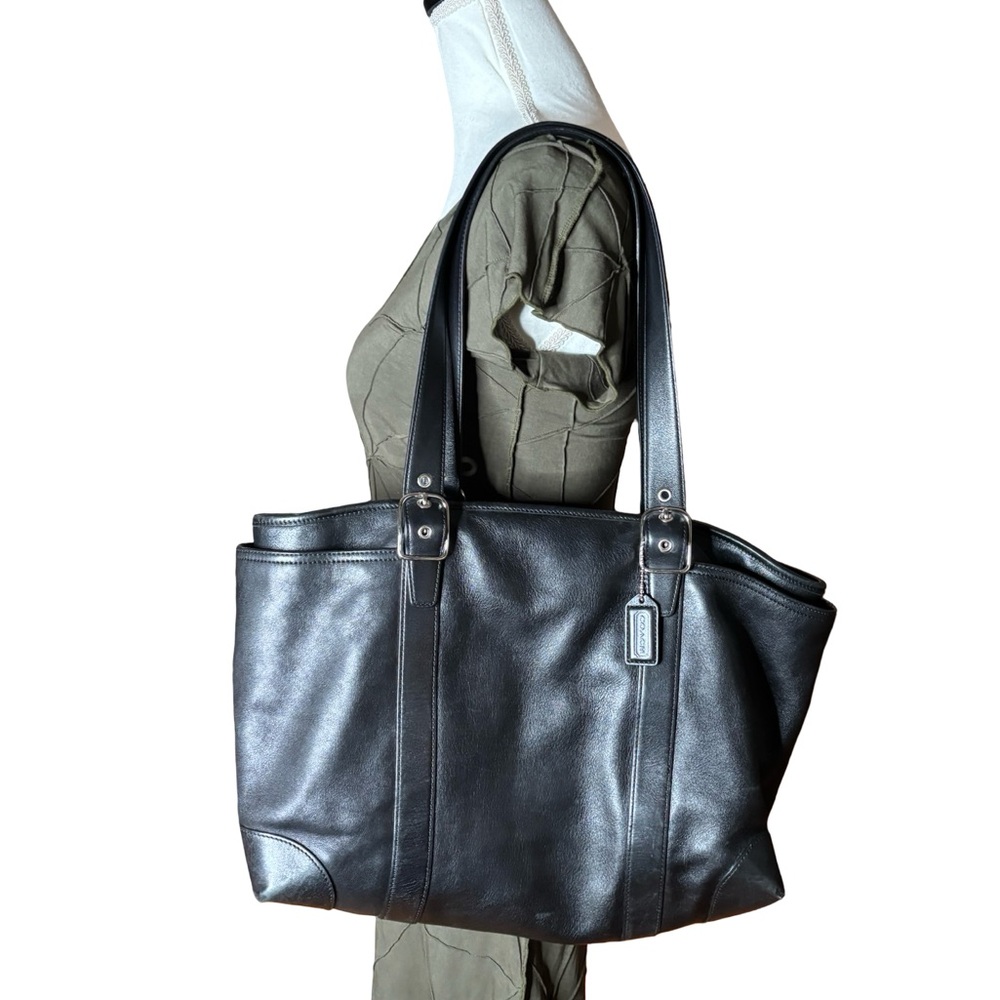 Coach Black Leather Shoulder Bag Carry All - Picture 4 of 8